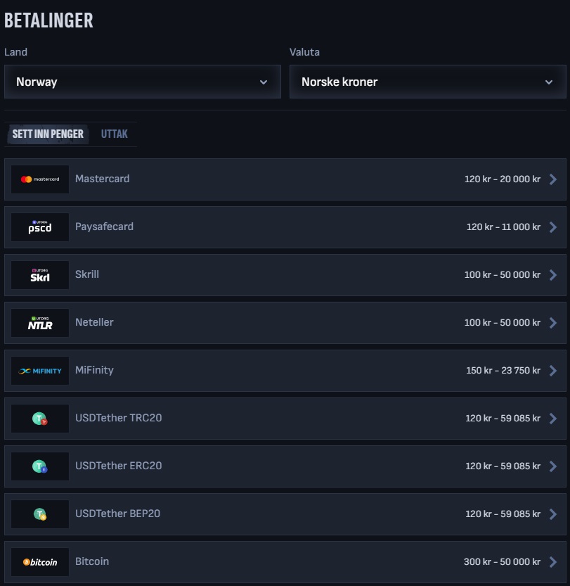 mafia casino betalingsmetoder