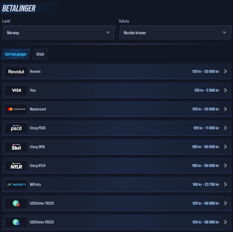 vegas hero betalingsmetoder