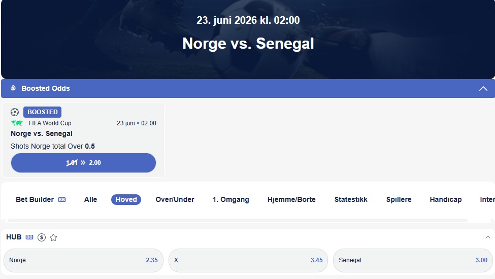 norge senegal odds boost