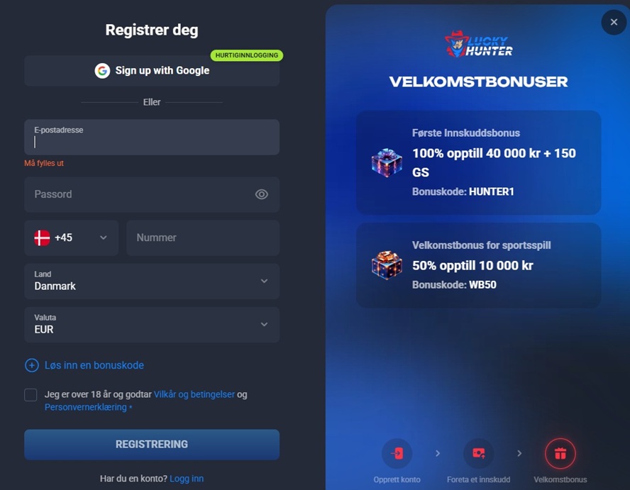 lucky hunter casino registrering